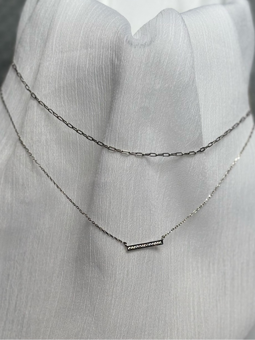 Silver Layered Bar Pendant Necklace